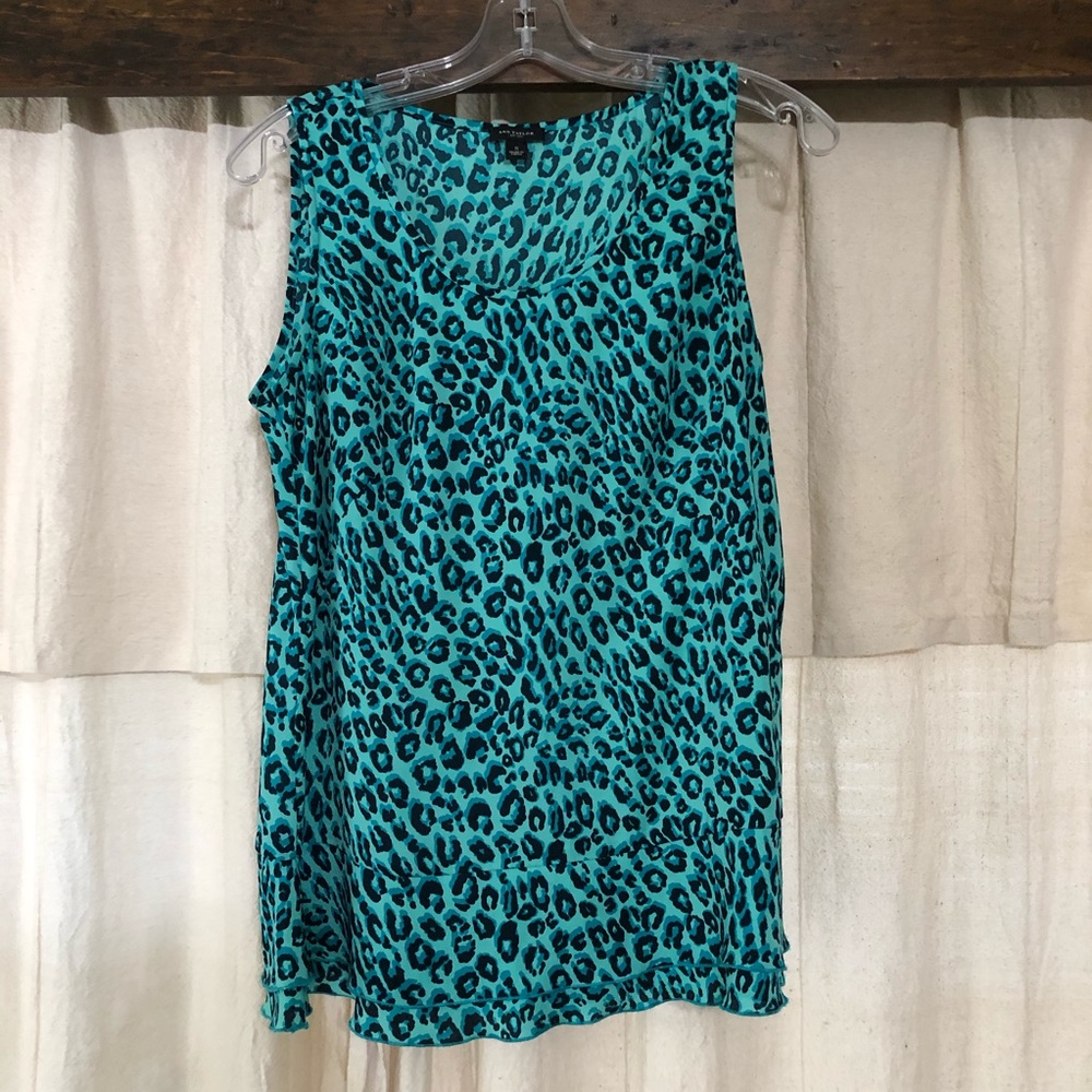 Ann Taylor Sleeveless Teal Leopard Shell, Small